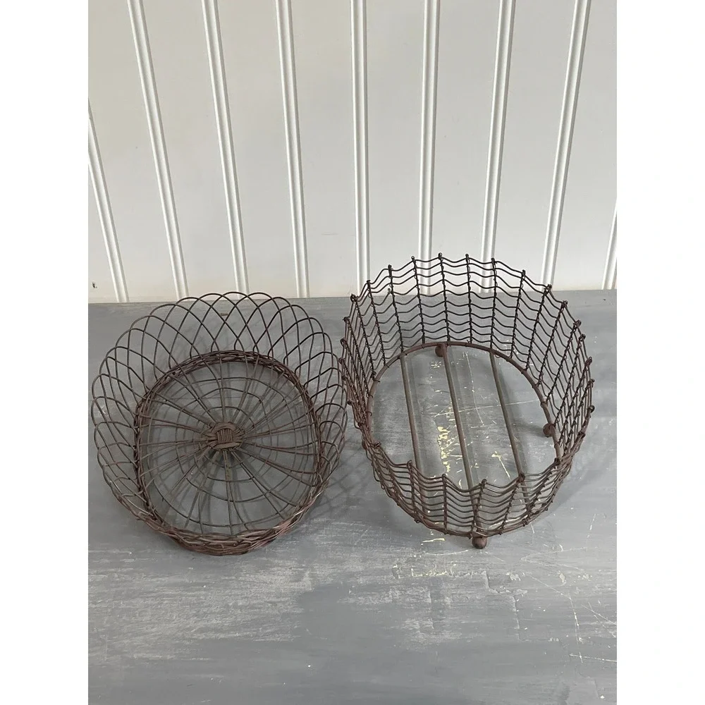 Vintage Style Rustic Brown Metal Wire Nesting Basket Set of 2 Farmhouse Decor